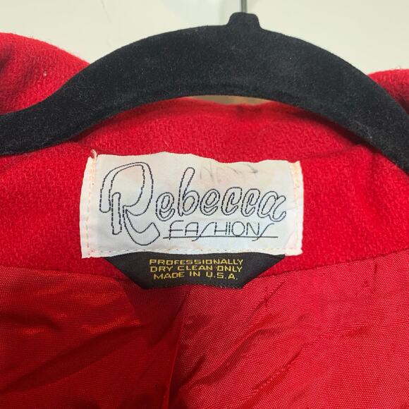 Vintage Red Long Wool Coat Raglan Sleeve 70s 80s Large - Picture 8 of 11